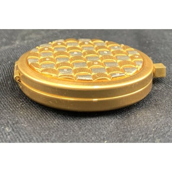 Compact Mirror Gold Tone Silver Tone Crystals Geometric Rhinestone 1.75" Vtg - Picture 3 of 7